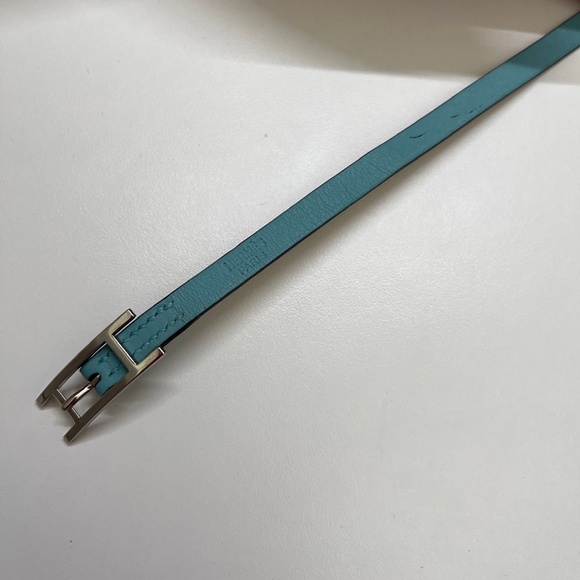 Hermes Hapi 3 Leather Wrap Bracelet Malachite blue Green Swift with Silver small - Picture 4 of 11
